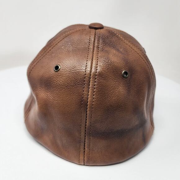 Wilsons Leather Mens Distressed Brown Leather Baseball Cap Cognac Fitted 23" - Picture 3 of 8
